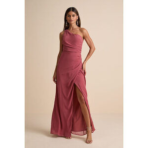 Lulus Adeline Rusty Rose One-shoulder Scarf Maxi Dress Pink - Size XL